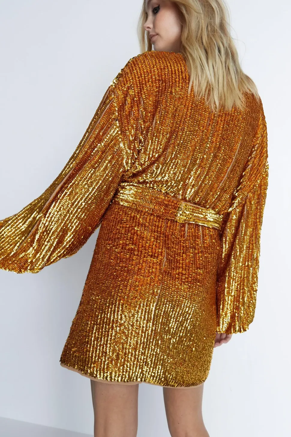 Hand Sequined Belted Mini Dress