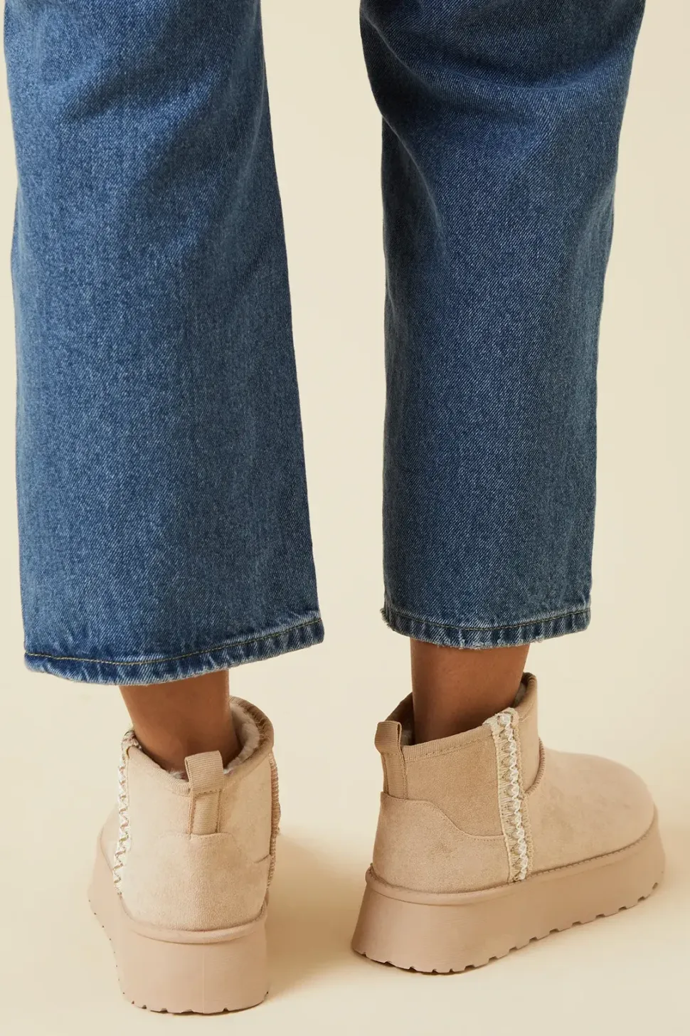 Hania Suedette Faux Fur Lined Stitch Detail Cosy Chunky Flatform Ankle Boots