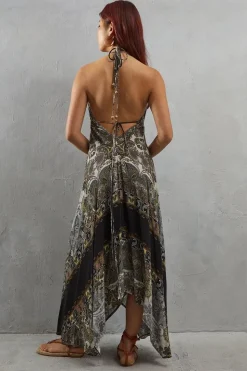 Hanky Hem Scarf Print Midi Dress