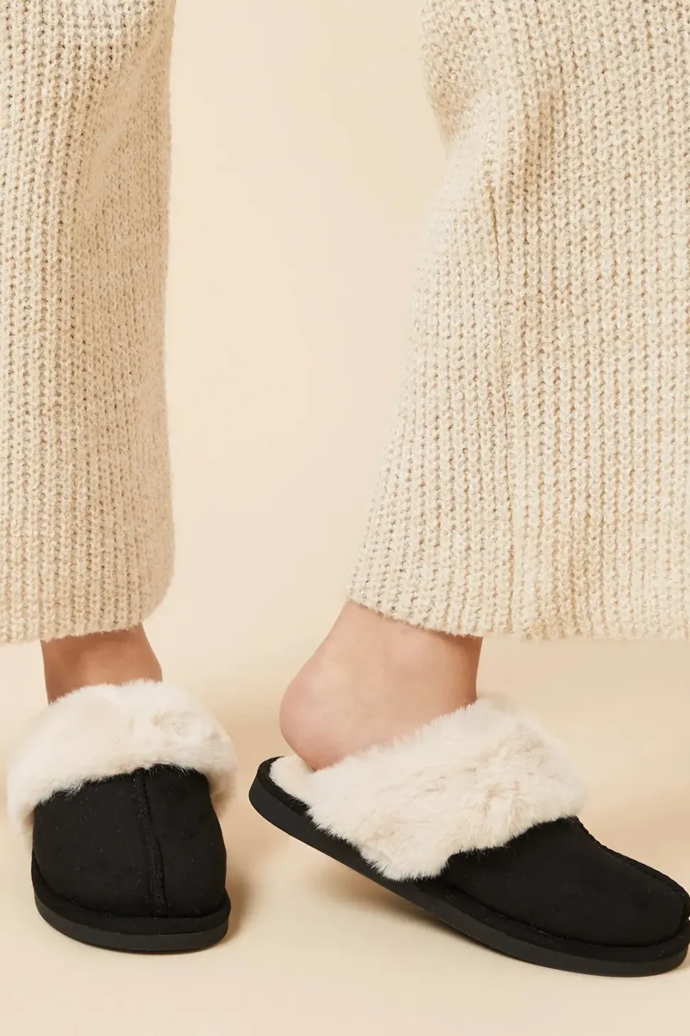 Harleen Suedette Faux Fur Lined Mule Slippers