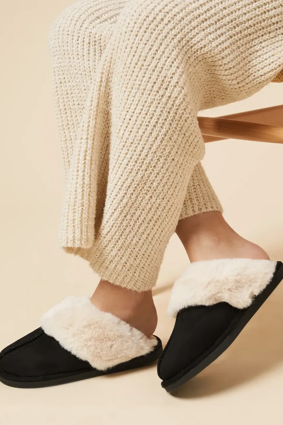 Harleen Suedette Faux Fur Lined Mule Slippers