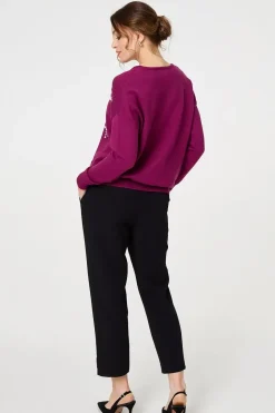 Heart Embellished Boat Neck Jumper