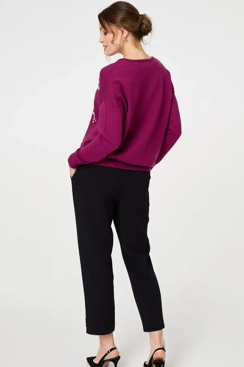 Heart Embellished Boat Neck Jumper