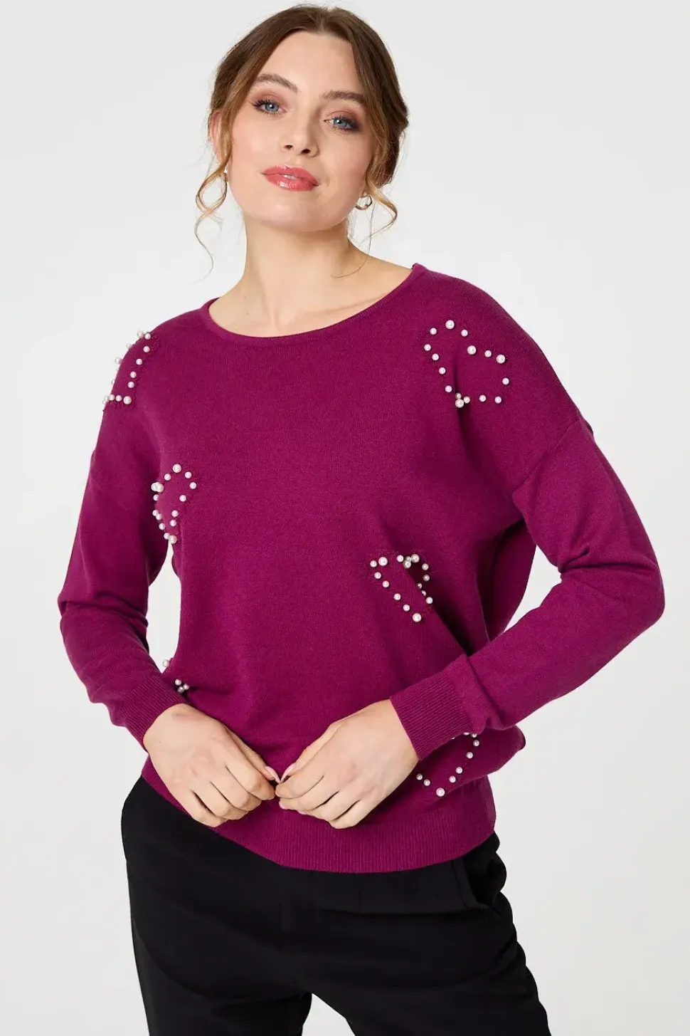 Heart Embellished Boat Neck Jumper
