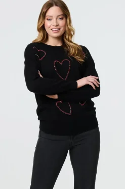 Heart Embellished Long Sleeve Jumper