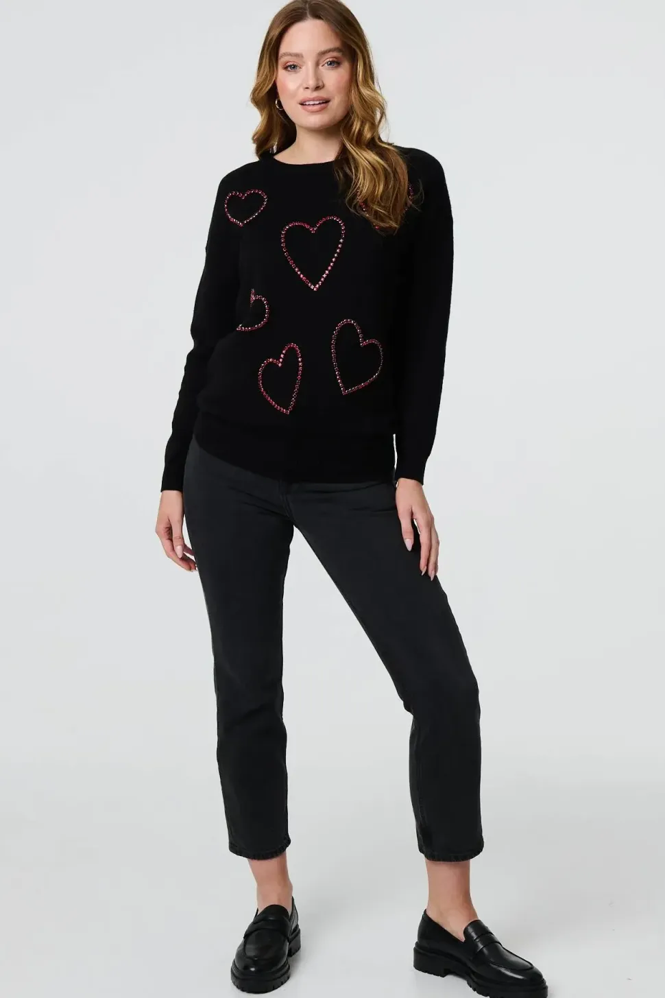 Heart Embellished Long Sleeve Jumper