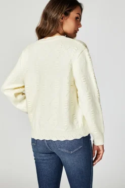 Heart Embroidered Knitted Cardigan In Cream