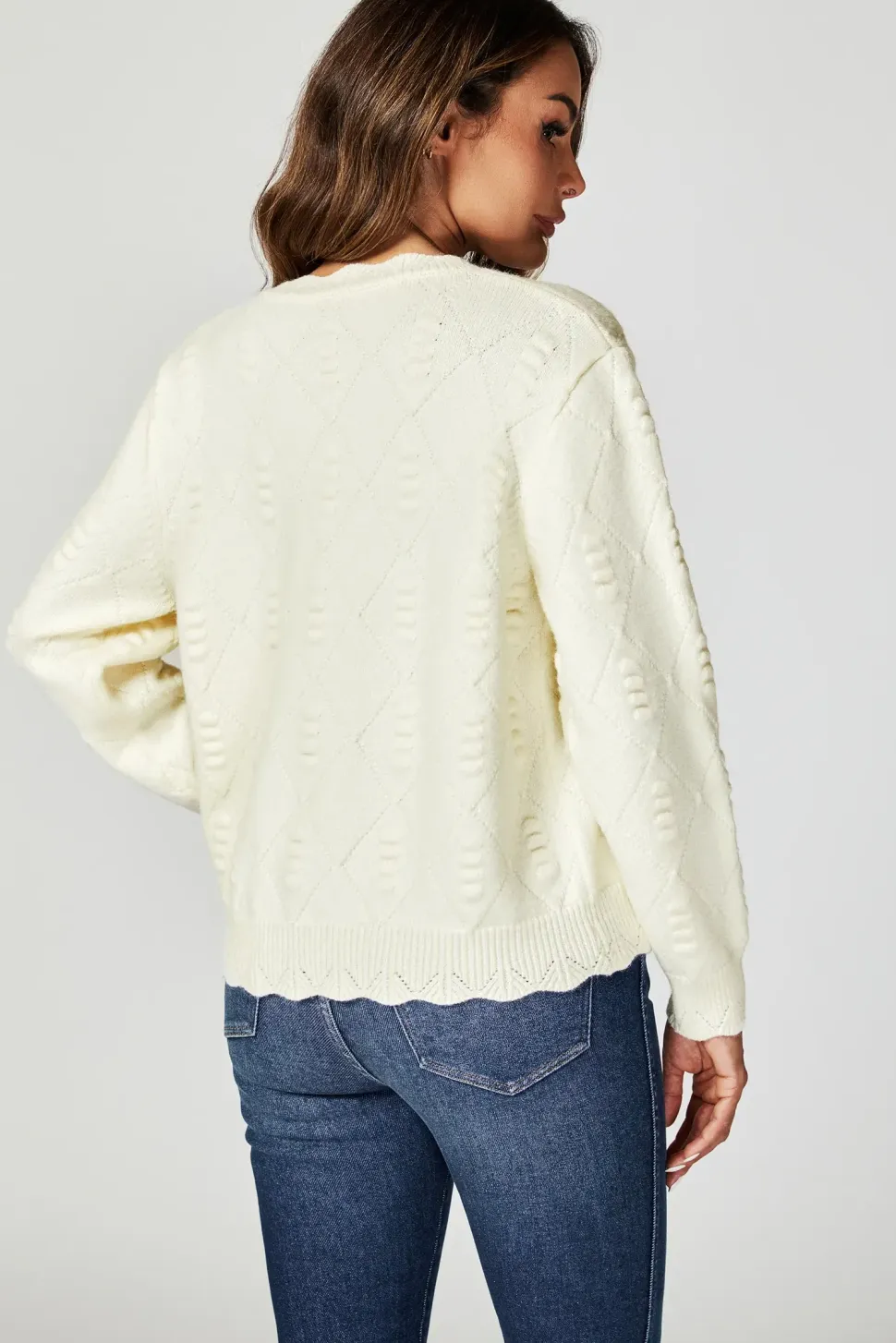 Heart Embroidered Knitted Cardigan In Cream