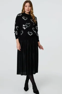 Heart Sequin Embellished Knitted Jumper