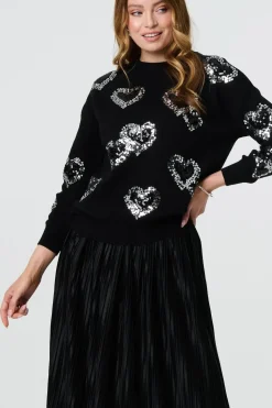 Heart Sequin Embellished Knitted Jumper