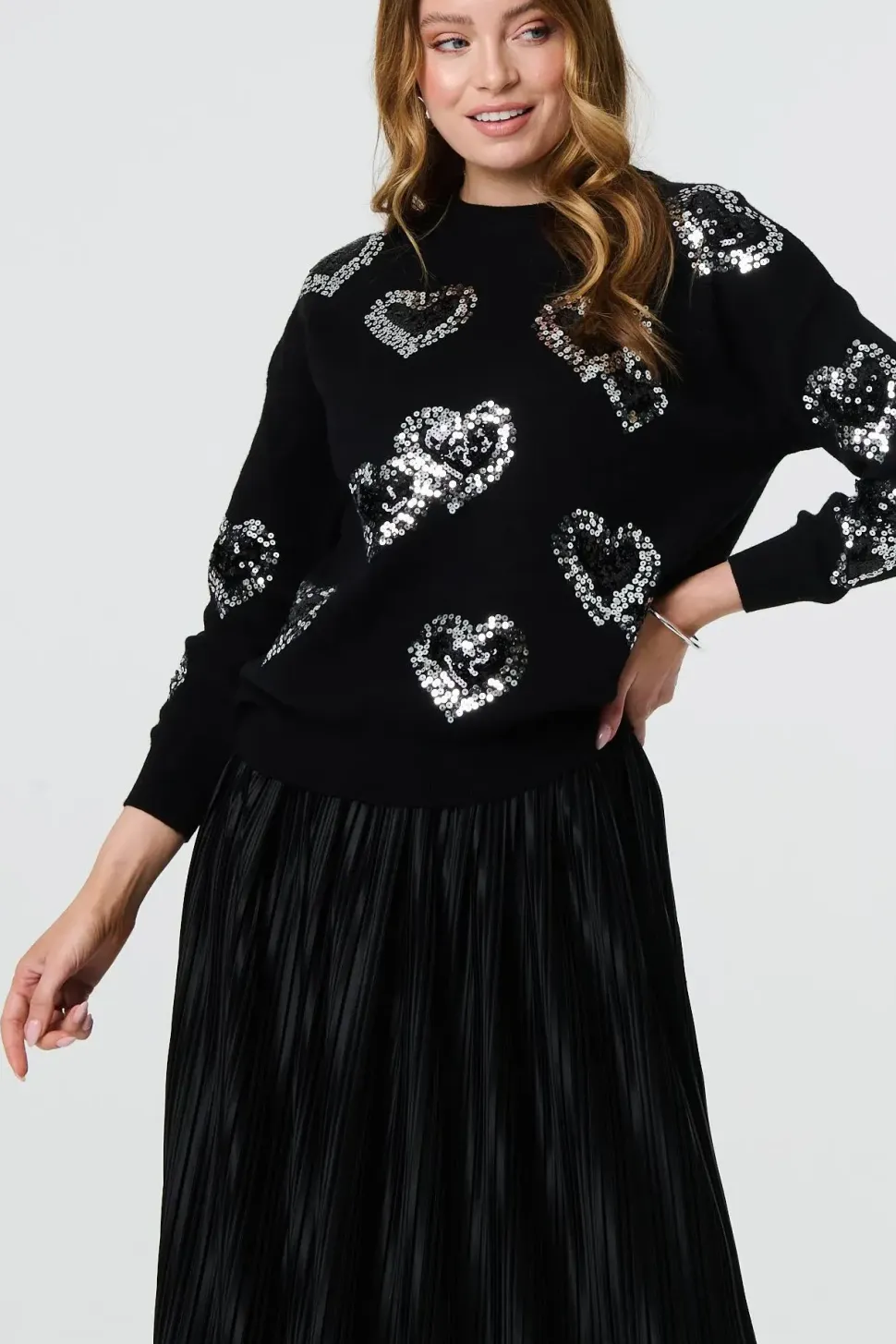 Heart Sequin Embellished Knitted Jumper