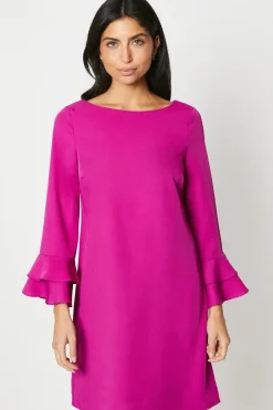Heavy Crepe Plain Flute Sleeve Shift Dress
