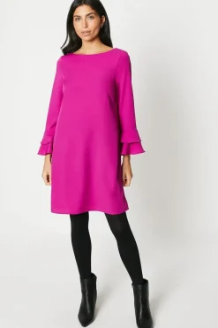 Heavy Crepe Plain Flute Sleeve Shift Dress