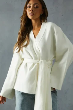 Heavyweight Knitted Belted Wrap Kimono Cardigan
