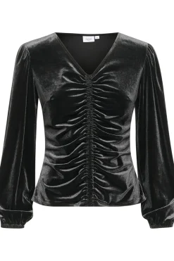 HebaSZ Velvet V-neck Ruchings Blouse-