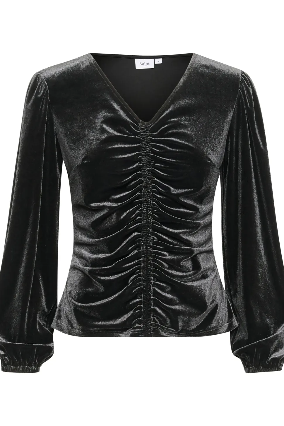 HebaSZ Velvet V-neck Ruchings Blouse-