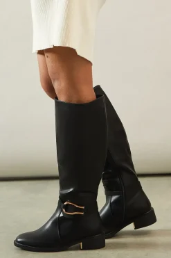 Heidi Faux Leather Trim Detail Knee High Riding Boots