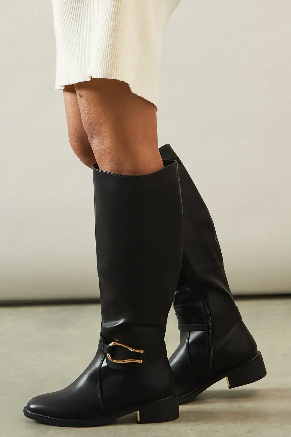 Heidi Faux Leather Trim Detail Knee High Riding Boots