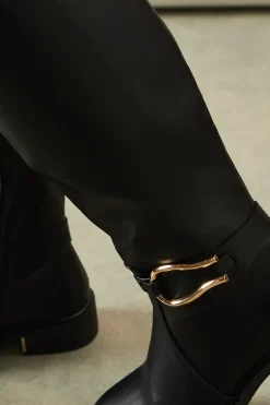 Heidi Faux Leather Trim Detail Knee High Riding Boots
