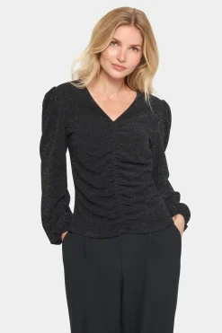 HelaSZ V-neck Ruchings Glitter Blouse-