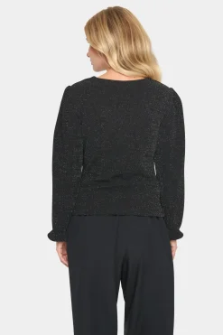 HelaSZ V-neck Ruchings Glitter Blouse-