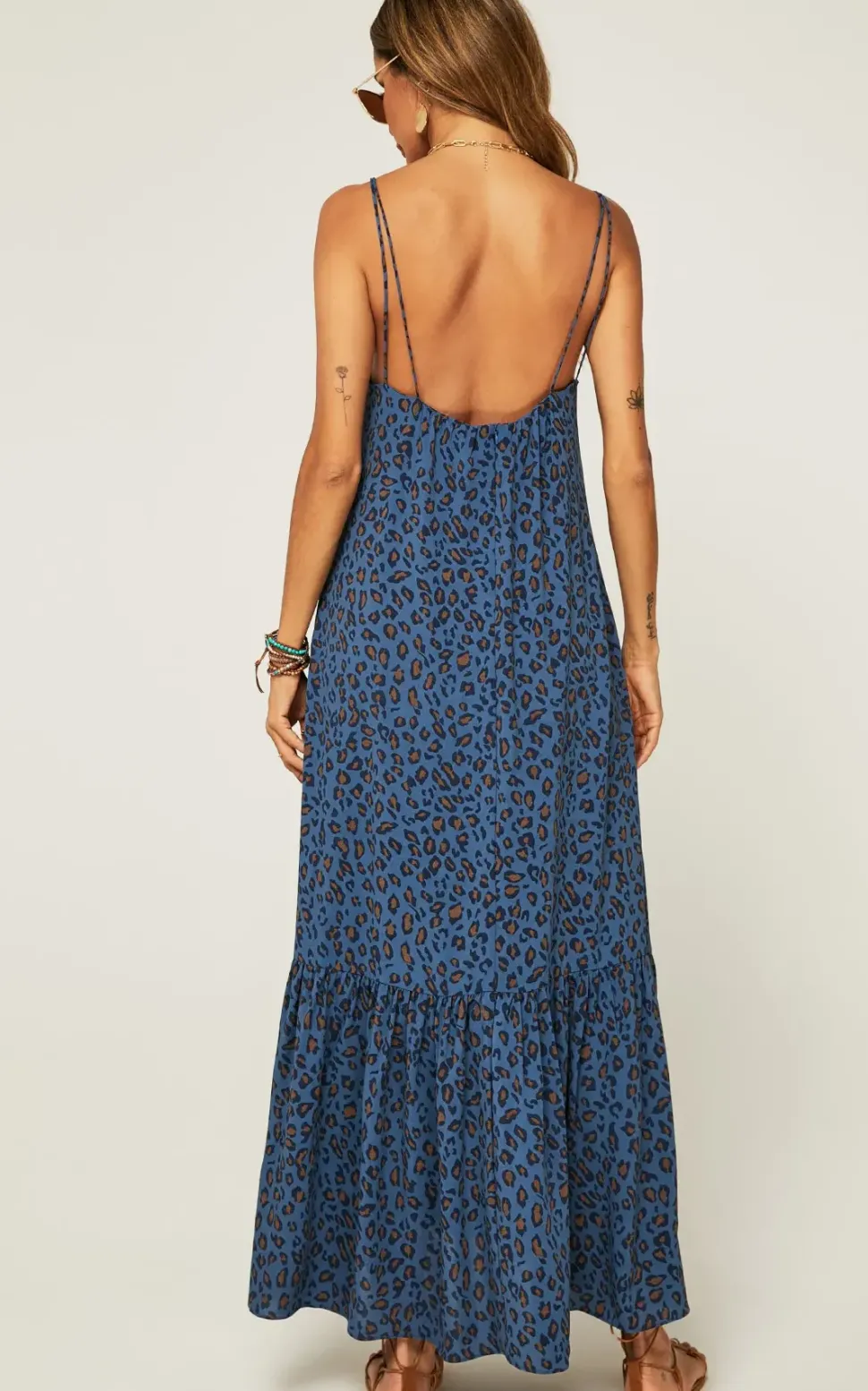 Hem Detail Slip Dress In Navy Leopard Print