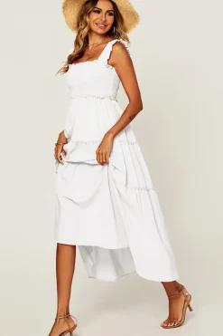 Hem Detail Tiered Maxi Dress In Light Blue