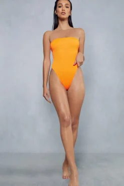 High Leg Crinkle Bandeau Swimsuit