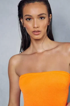 High Leg Crinkle Bandeau Swimsuit