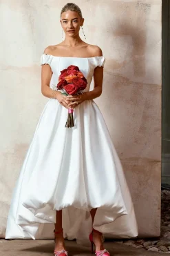 High Low Hem Puffball Wedding Dress