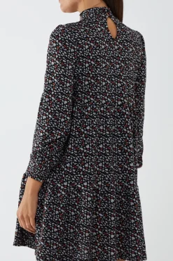 High Neck Abstract Print Smock Dress