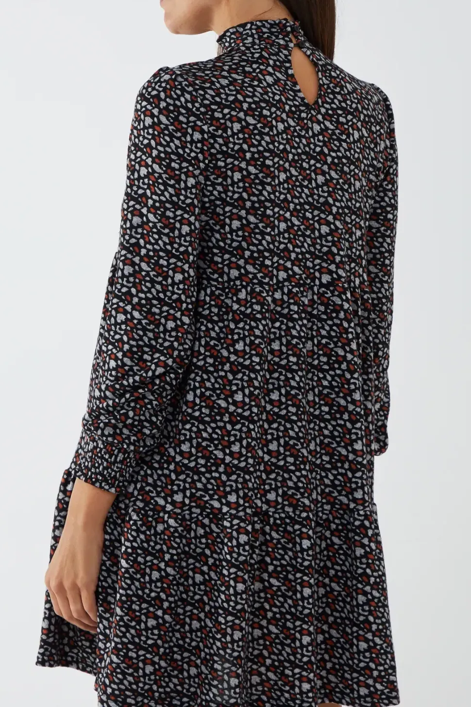 High Neck Abstract Print Smock Dress