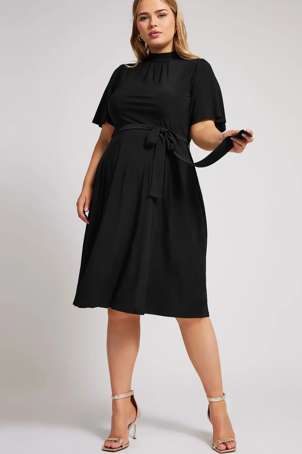 High Neck Belted Skater Dress