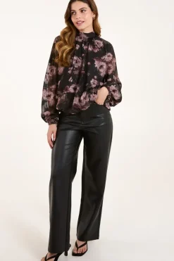 High Neck Bubble Hem Floral Blouse