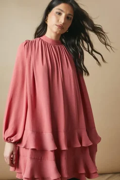 High Neck Chiffon Mini Dress