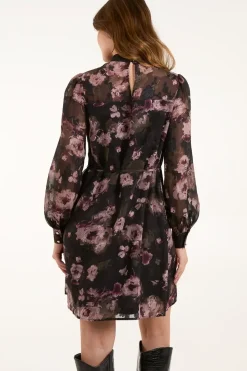 High Neck Floral Dress With Tie