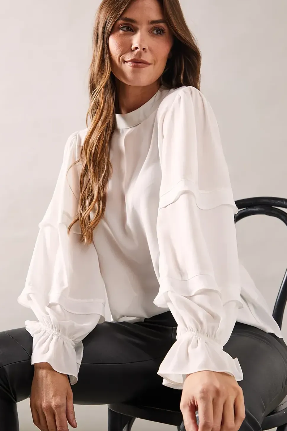 High Neck Frill Detail Blouse