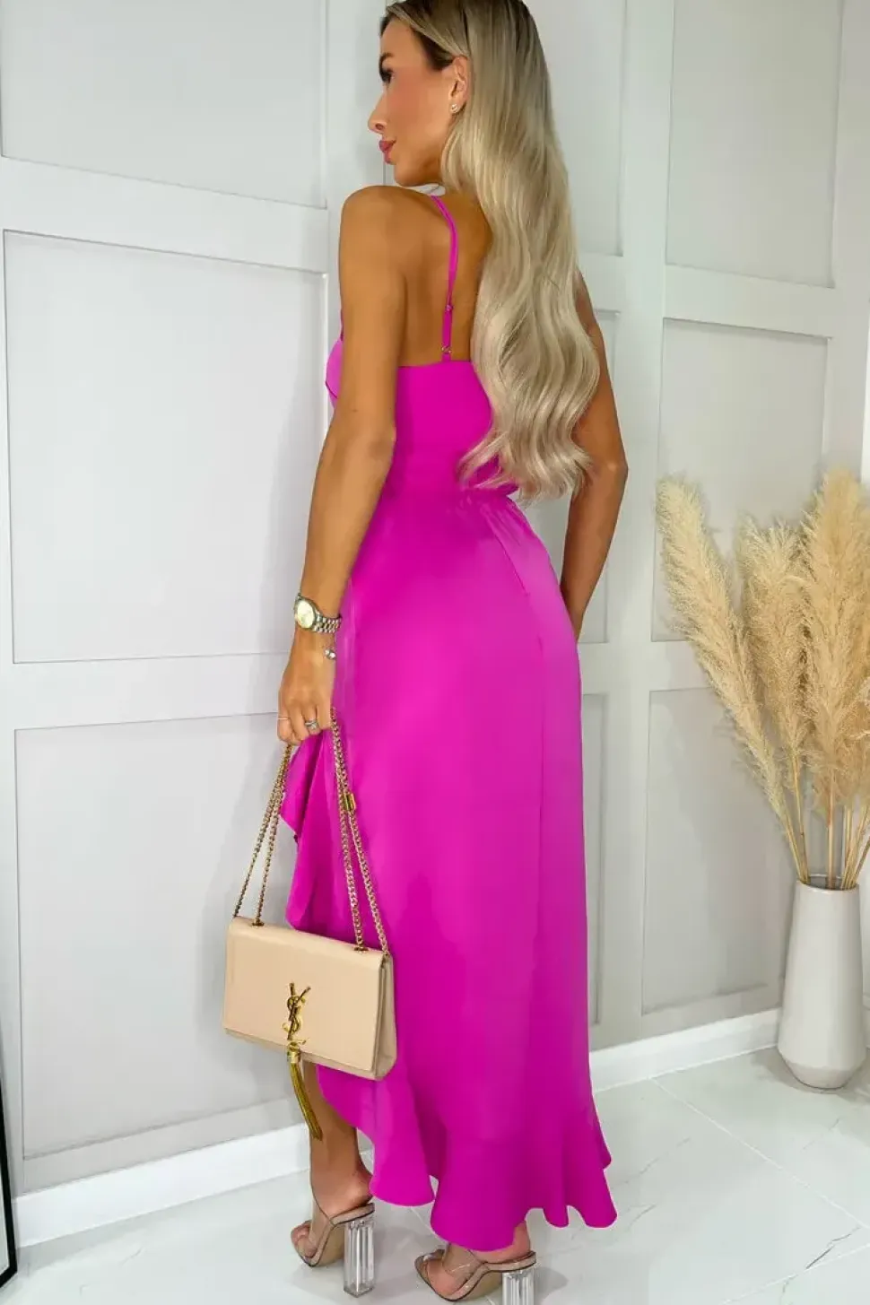 High Neck Frill Hem Midi Dress
