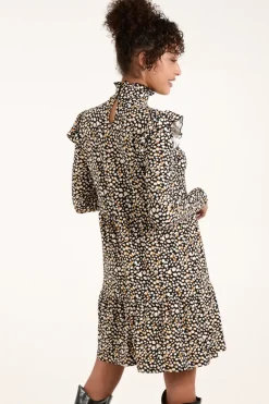 High Neck Frill Shoulder Smock Dress