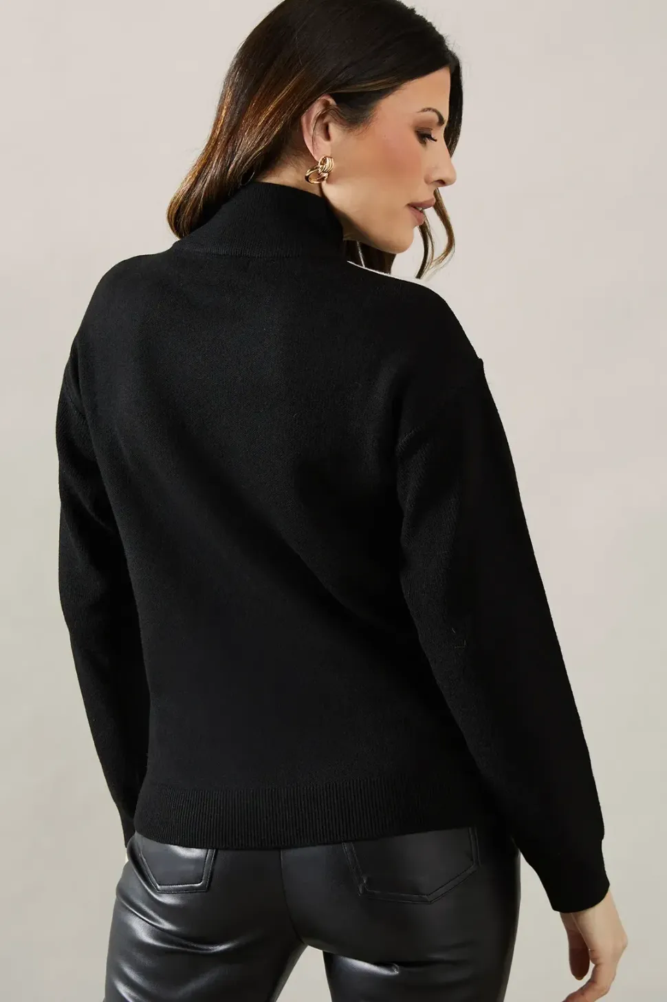 High Neck Front Detail Rib Sleeve Jumper
