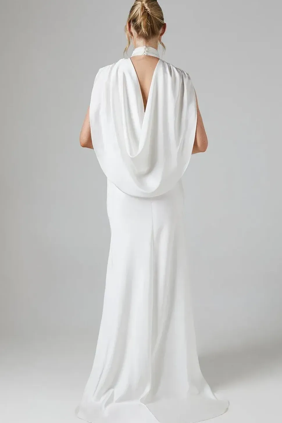 High Neck Keyhole Cape Back Satin Wedding Dress