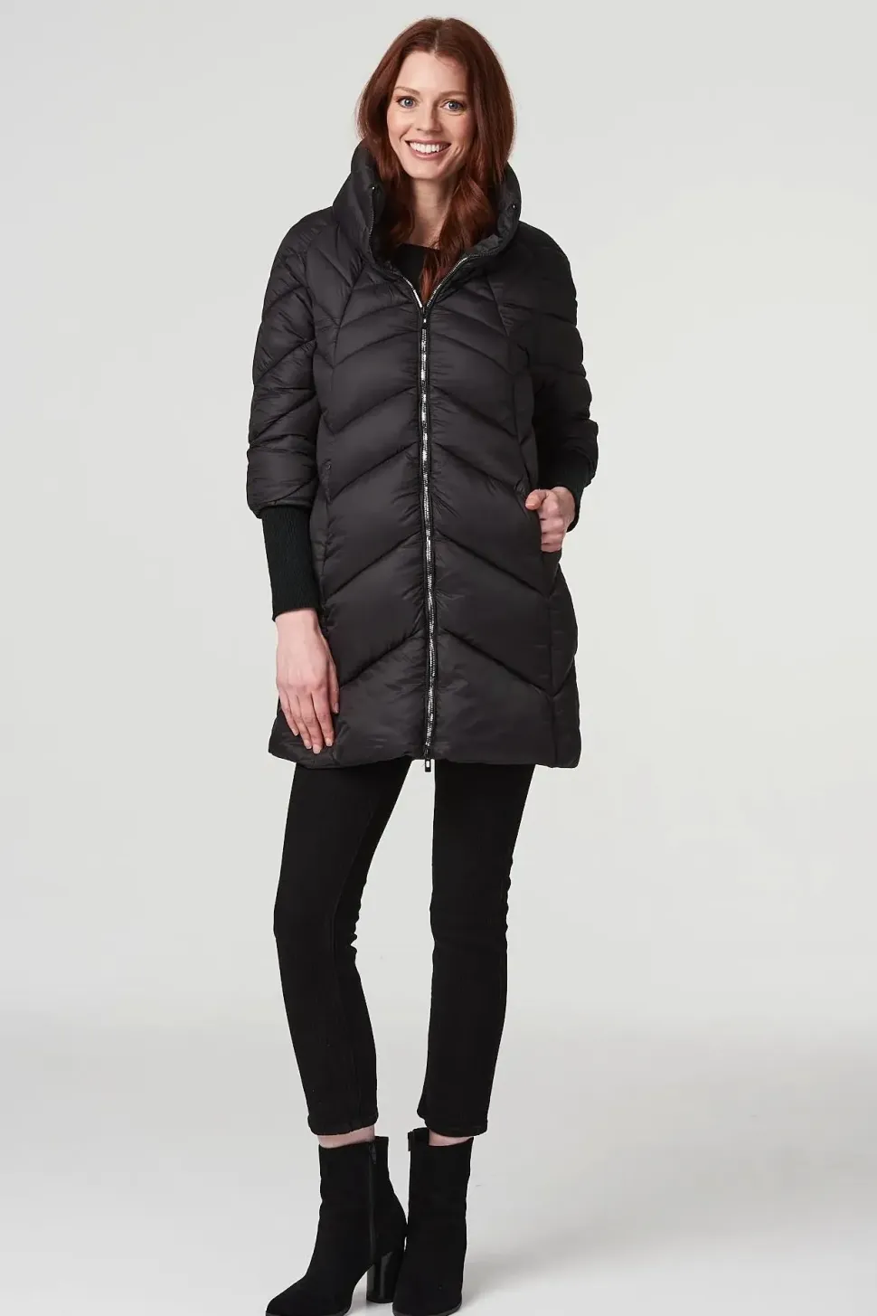 High Neck Knit Cuff Puffer Coat