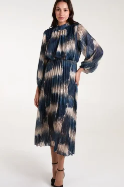 High Neck Metallic Pleated Dress