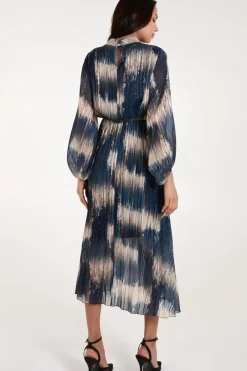 High Neck Metallic Pleated Dress
