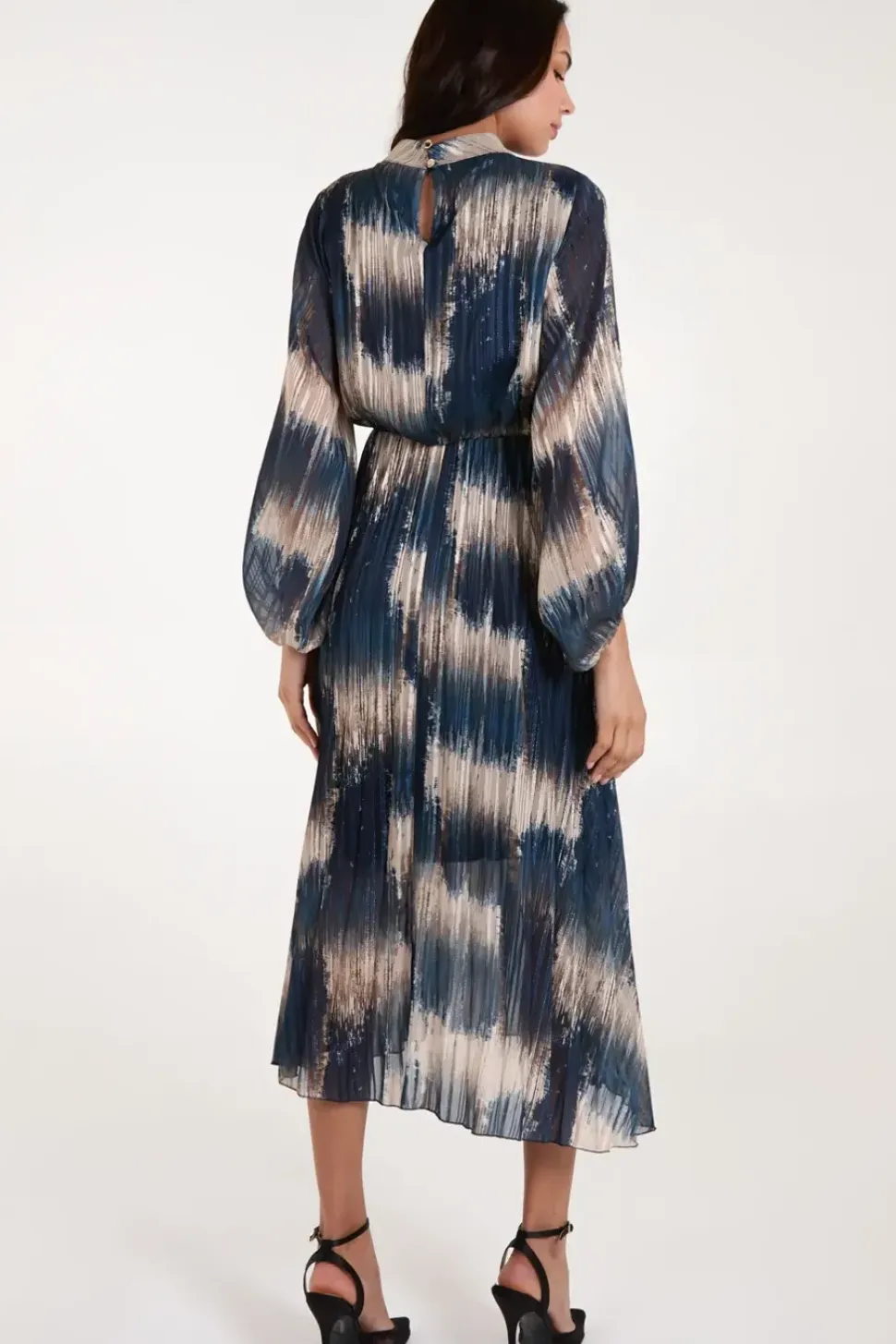 High Neck Metallic Pleated Dress