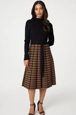 High Neck Midi Skater Knit Dress