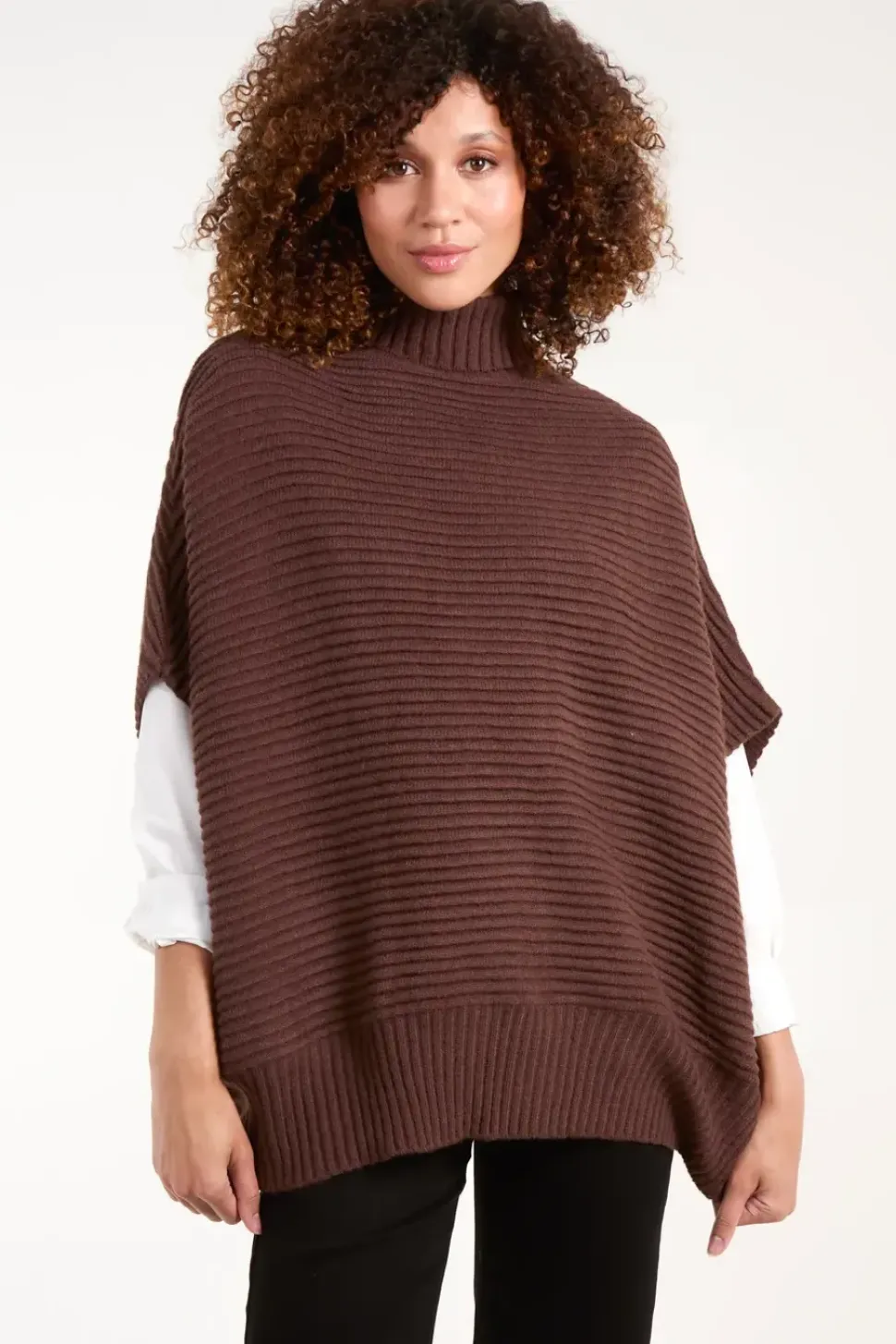 High Neck Oversized Ribbed Tabard Jumper