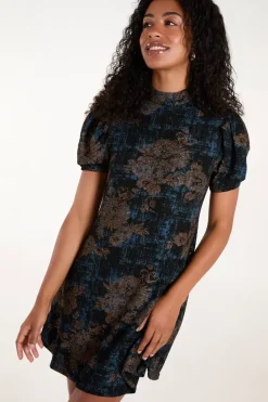 High Neck Puff Sleeve Mini Dress