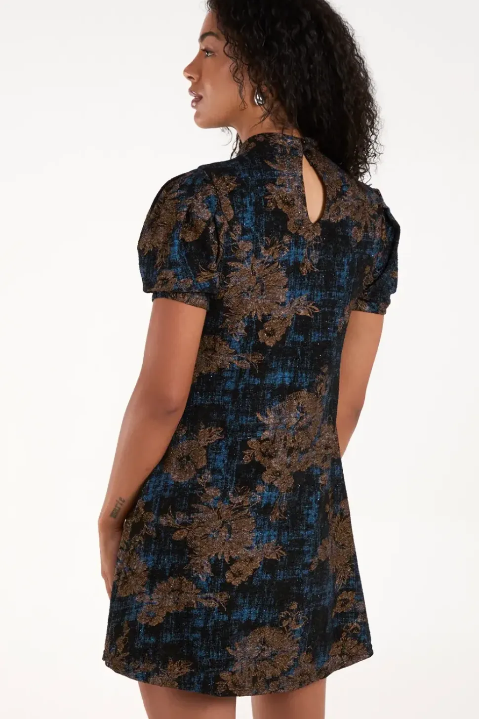 High Neck Puff Sleeve Mini Dress