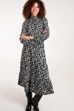 High Neck Shirred Midi Dress